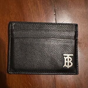Burberry Grainy Leather TB Monogram Black Card Case Holder Mens Wallet Authentic